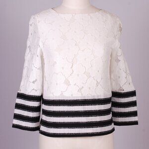 EUC English Factory Lace Stripe Blouse, Sz - Sm